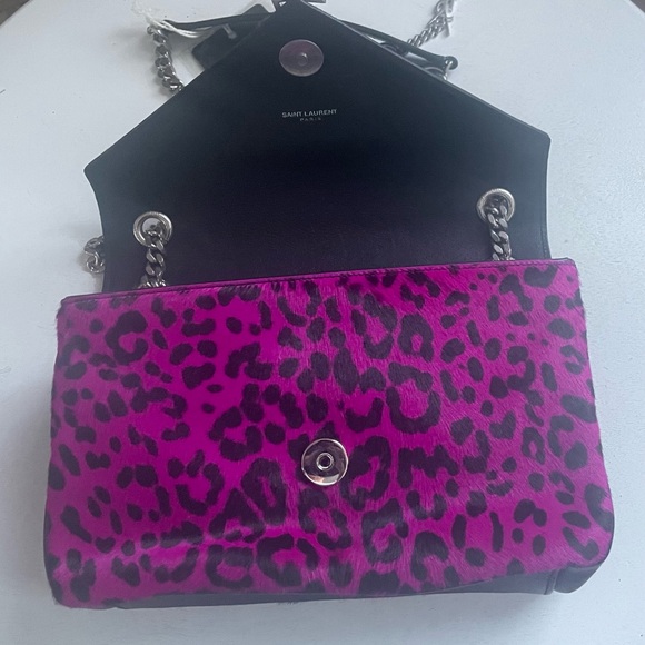 SAINT LAURENT YSL Med Baby Punk Fuchsia Pink Leopard Pony Hair Shoulder Bag NWT! - Picture 3 of 9